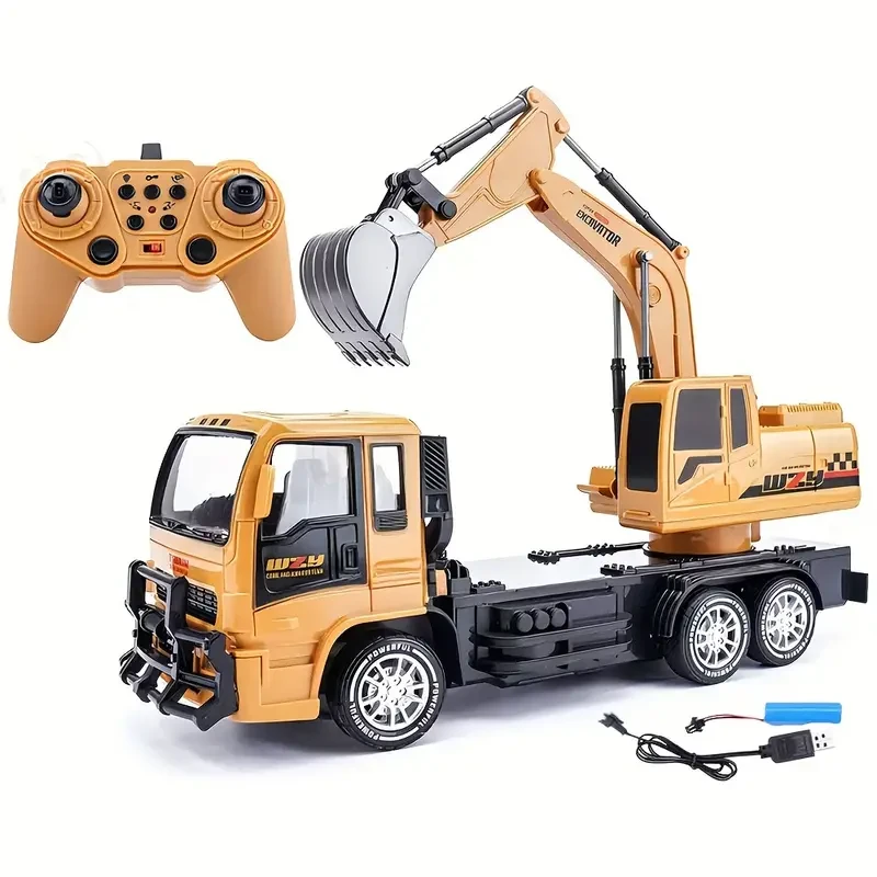 Excavadora de ingeniería con control remoto de 10 canales: excavadora de construcción RC realista