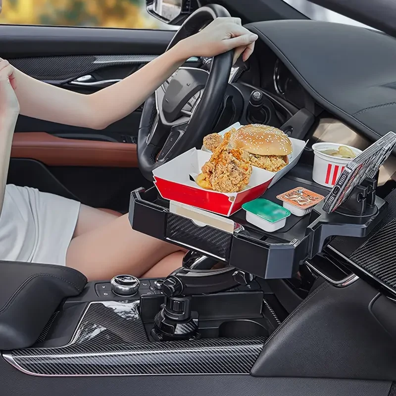 Bandeja de almacenamiento versátil para coche con soporte plegable para teléfono