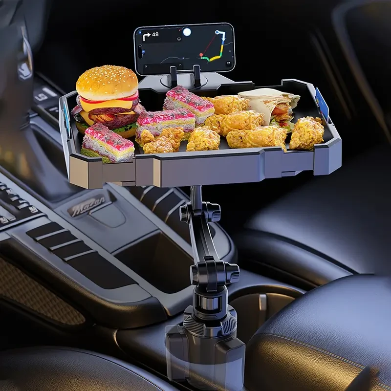 Bandeja de almacenamiento versátil para coche con soporte plegable para teléfono