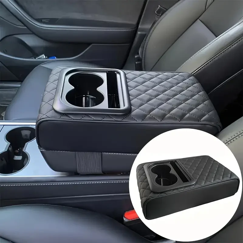 Almohada de espuma viscoelástica para reposabrazos de coche con portavasos y soporte para teléfono