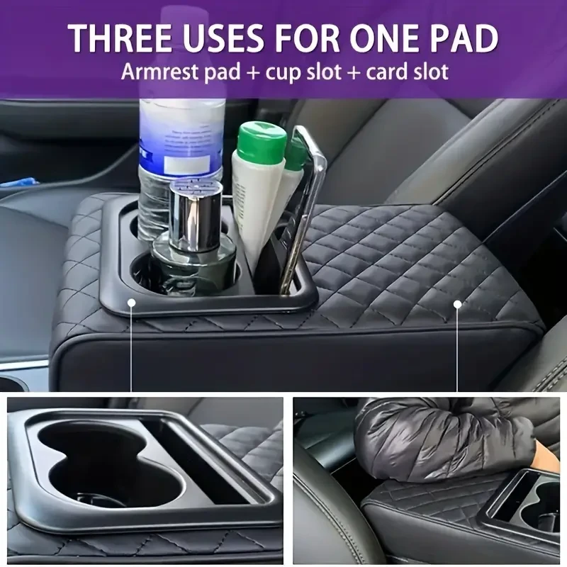 Almohada de espuma viscoelástica para reposabrazos de coche con portavasos y soporte para teléfono