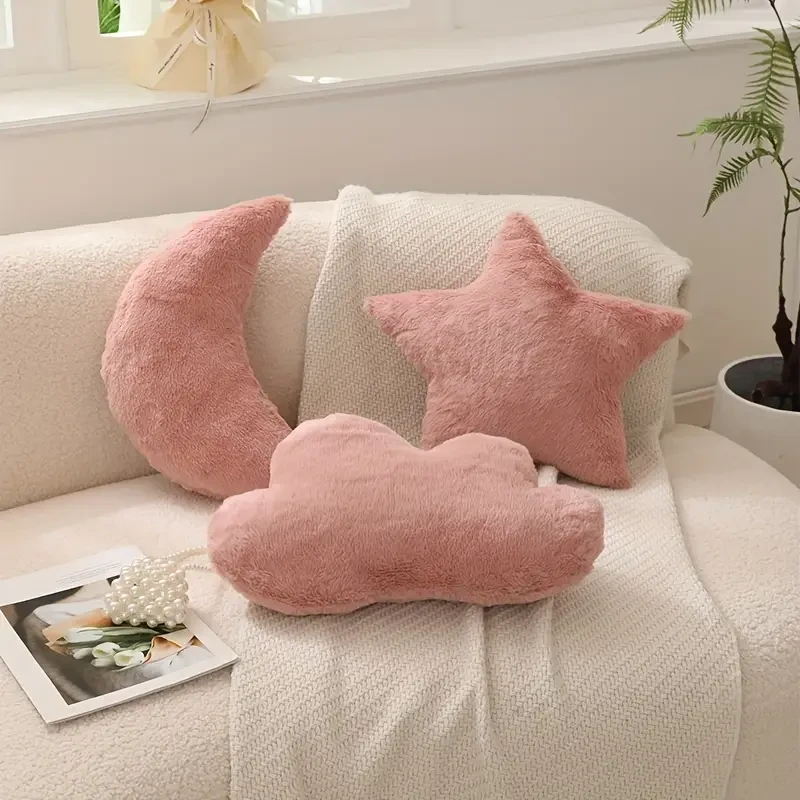 Juego de 3 almohadas decorativas de fantasía clásica con formas de luna, estrella y nube.