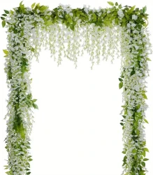 Guirnalda de flores artificiales de glicina, 4 unidades en total, 8,5 m, color blanco, artificial, de seda, para colgar en el hogar, jardín, ceremonias al aire libre, arcos de boda, decoración floral.