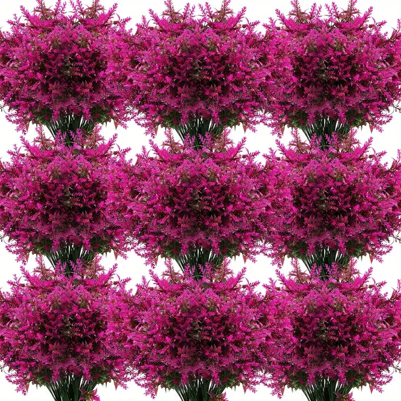 48 manojos de flores artificiales de lavanda para exteriores, resistentes a los rayos UV, de plástico, arbustos artificiales, flores y vegetación para jardín, hogar, porche, decoración (fucsia)