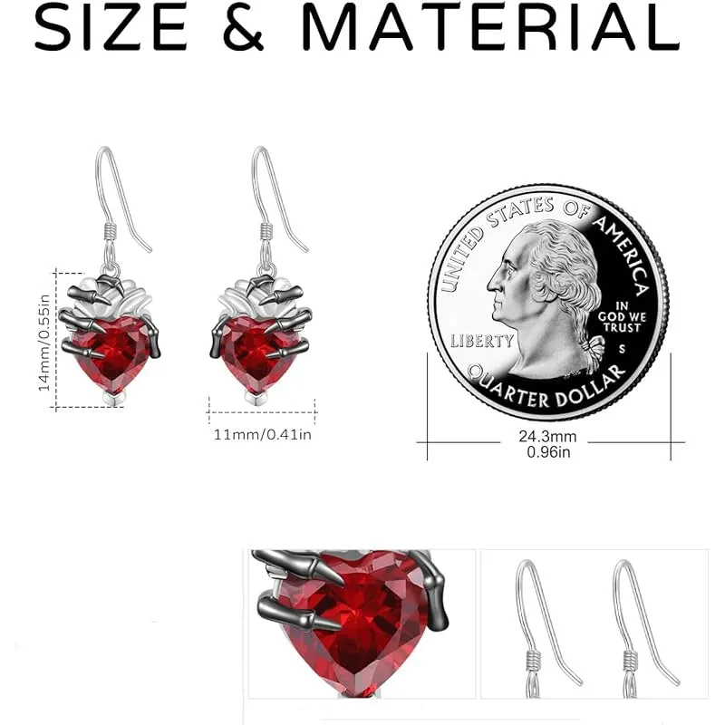 Pendientes de mano de calavera en forma de corazón