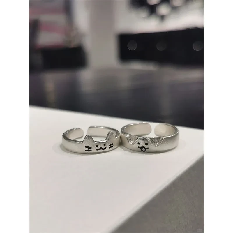 Anillos de pareja de gatitos y cachorros de dibujos animados