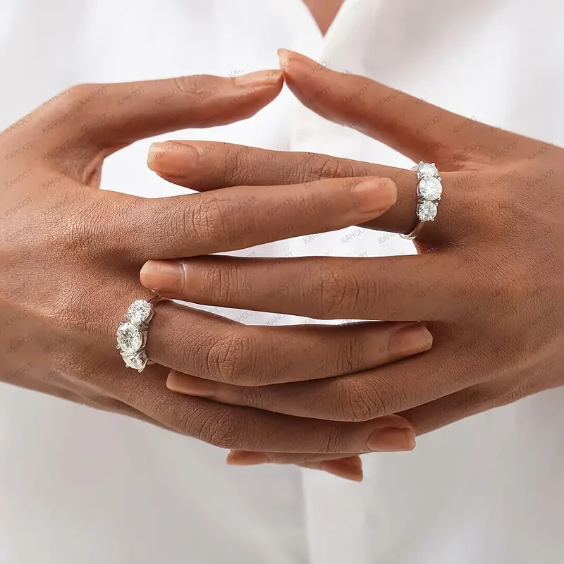 Anillo de moissanita auténtica de plata de ley de 2 a 4 quilates.