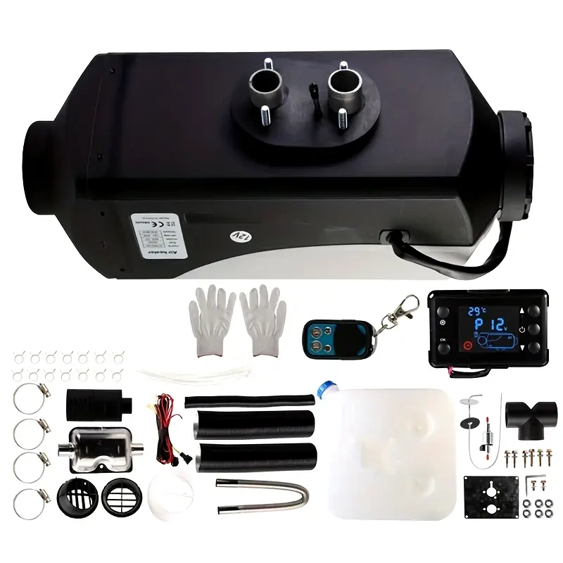 Calentador de aire diésel de 12 V y 2 kW con tanque, pantalla LCD y termostato con control remoto para caravanas, vehículos recreativos y estacionamientos.