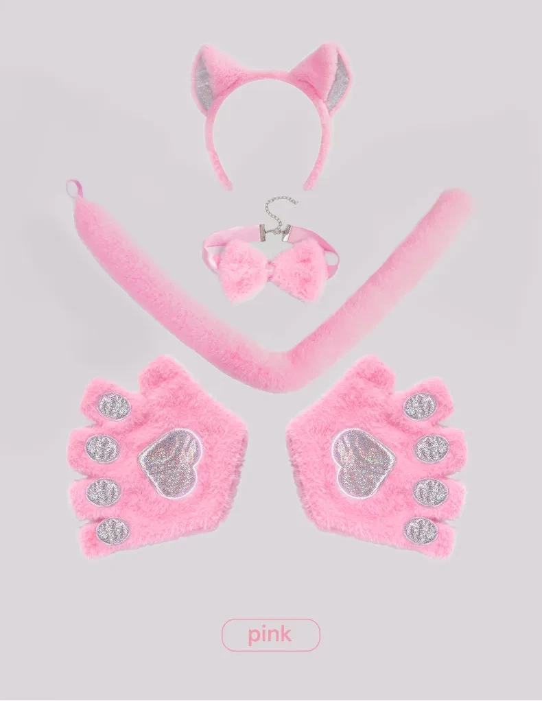 Conjunto de accesorios Cosplay Guantes de pata de gato Diadema con orejas de gato