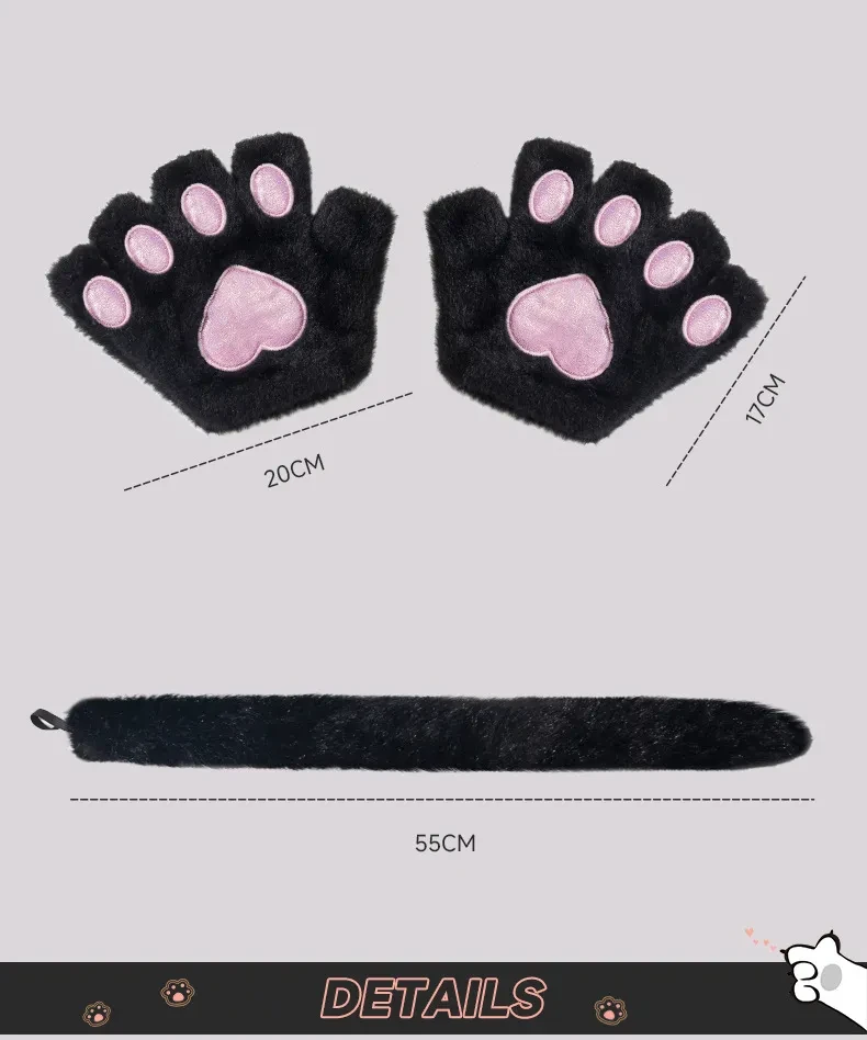 Conjunto de accesorios Cosplay Guantes de pata de gato Diadema con orejas de gato