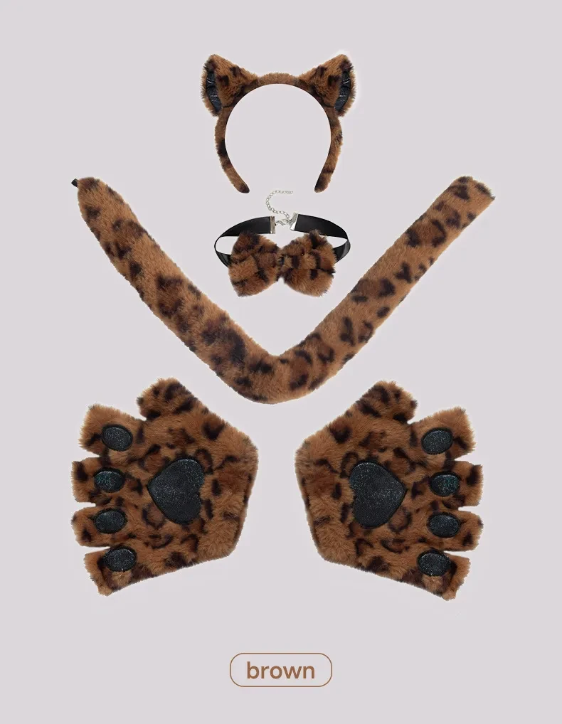 Conjunto de accesorios Cosplay Guantes de pata de gato Diadema con orejas de gato