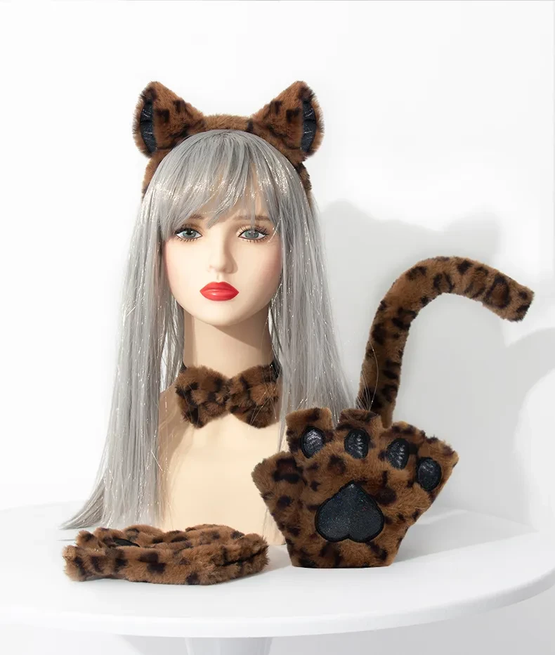 Conjunto de accesorios Cosplay Guantes de pata de gato Diadema con orejas de gato