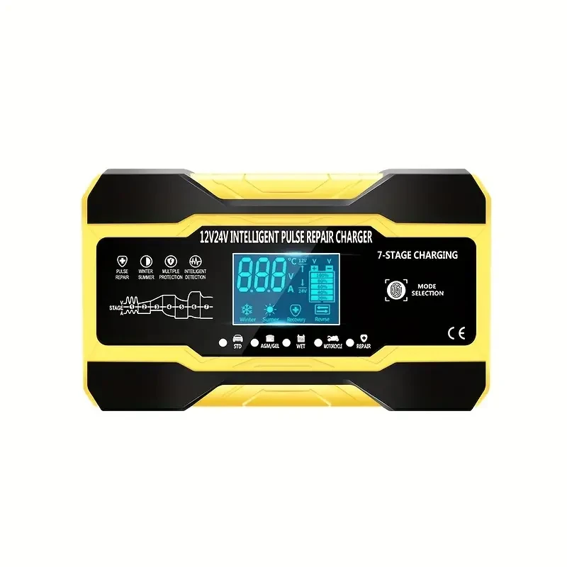 Cargador de batería para coche RJTianye de 10 A: cargador inteligente totalmente automático, cargador de mantenimiento de 12 V/24 V con compensación de temperatura para baterías de plomo-ácido.