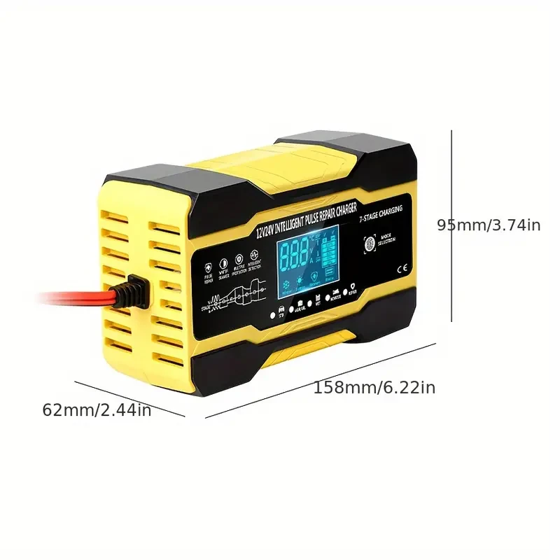 Cargador de batería para coche RJTianye de 10 A: cargador inteligente totalmente automático, cargador de mantenimiento de 12 V/24 V con compensación de temperatura para baterías de plomo-ácido.