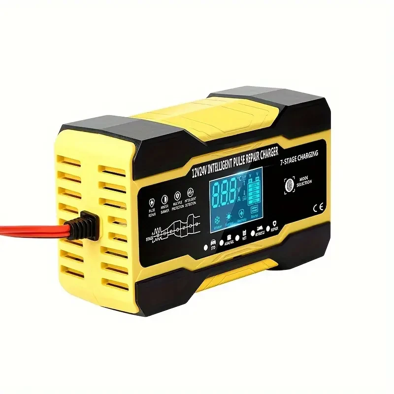 Cargador de batería para coche RJTianye de 10 A: cargador inteligente totalmente automático, cargador de mantenimiento de 12 V/24 V con compensación de temperatura para baterías de plomo-ácido.