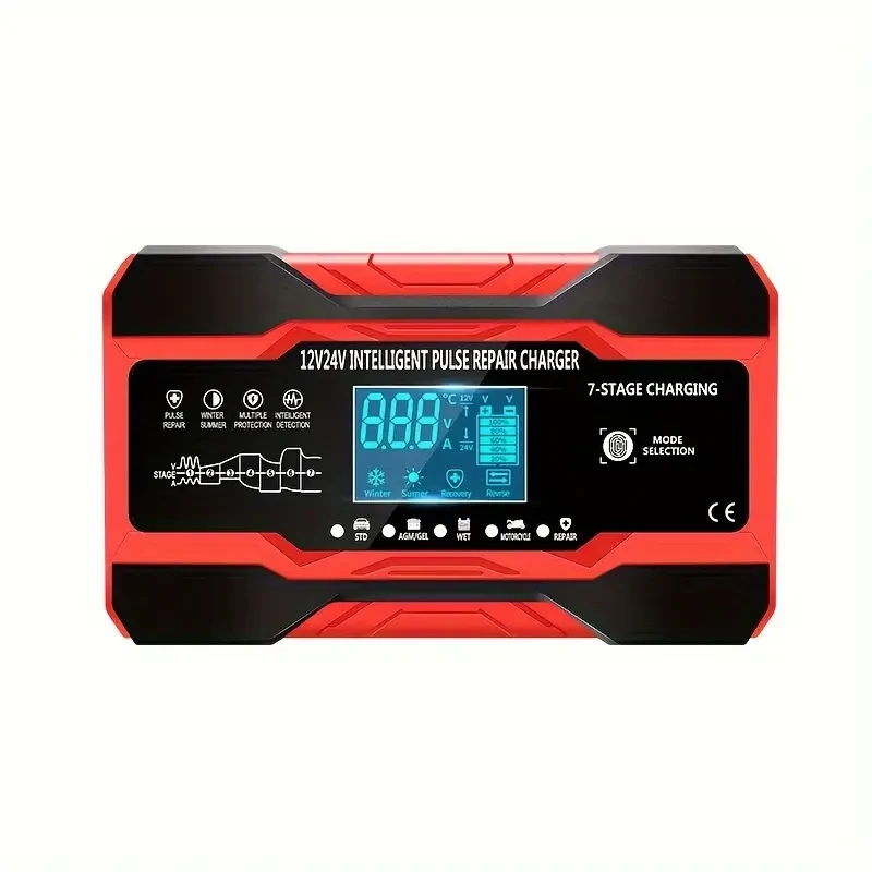 Cargador de batería para coche RJTianye de 10 A: cargador inteligente totalmente automático, cargador de mantenimiento de 12 V/24 V con compensación de temperatura para baterías de plomo-ácido.