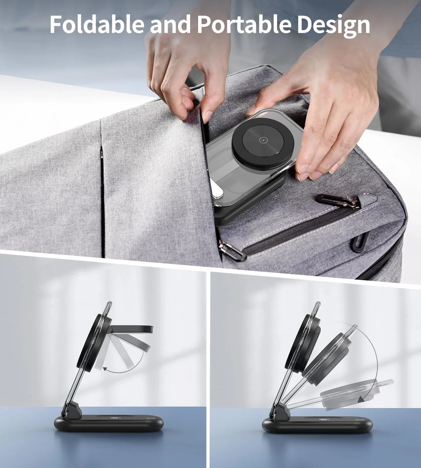 Cargador inalámbrico magnético plegable transparente tres en uno