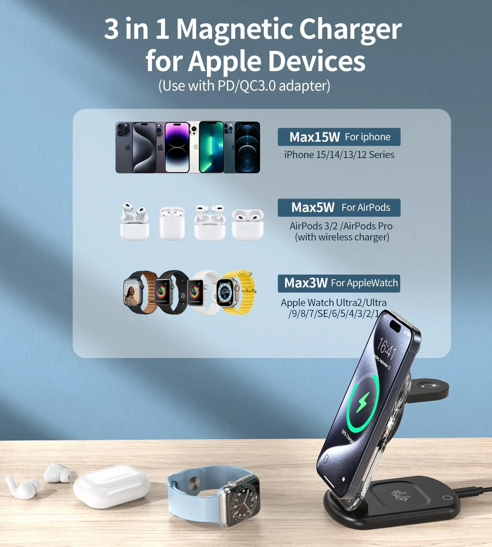 Cargador inalámbrico magnético plegable transparente tres en uno