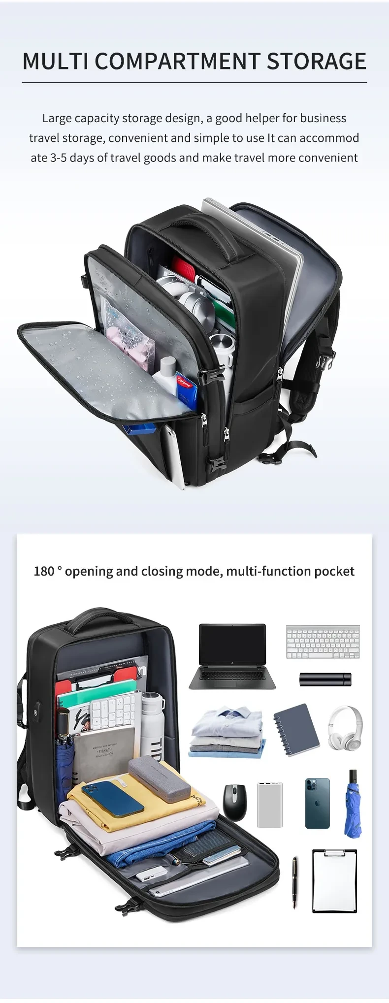 Mochila de viaje de nailon para hombre, ligera y de gran capacidad para ordenador.