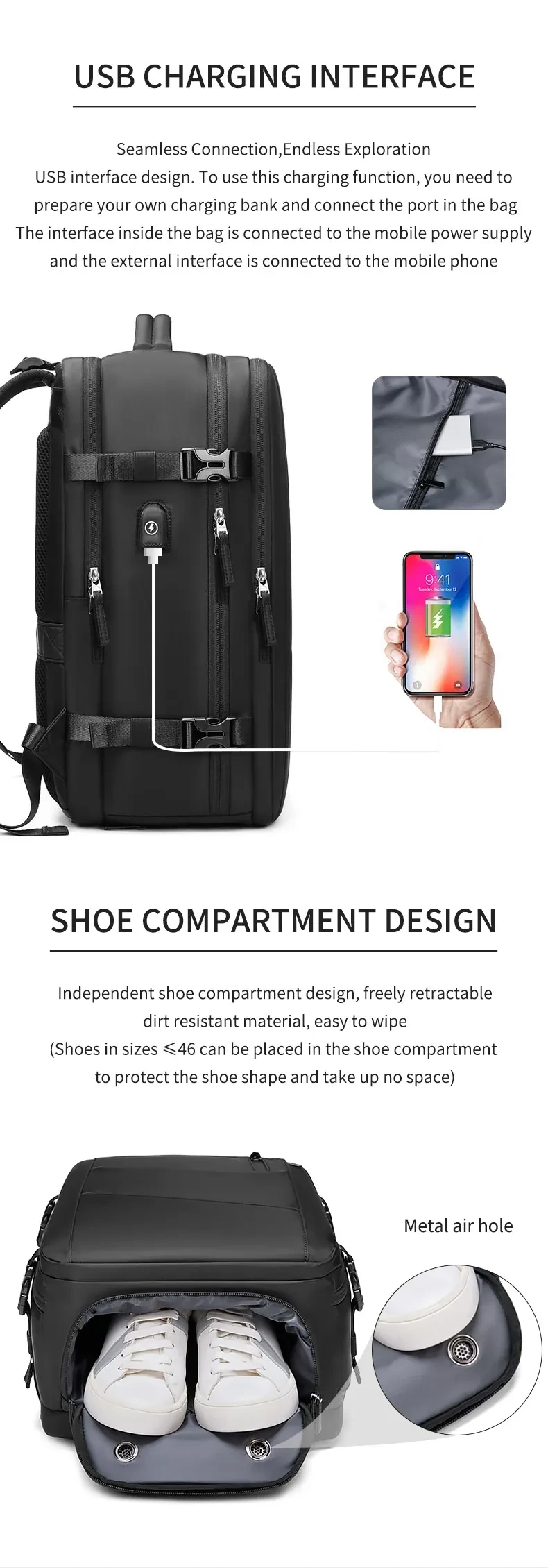 Mochila de viaje de nailon para hombre, ligera y de gran capacidad para ordenador.