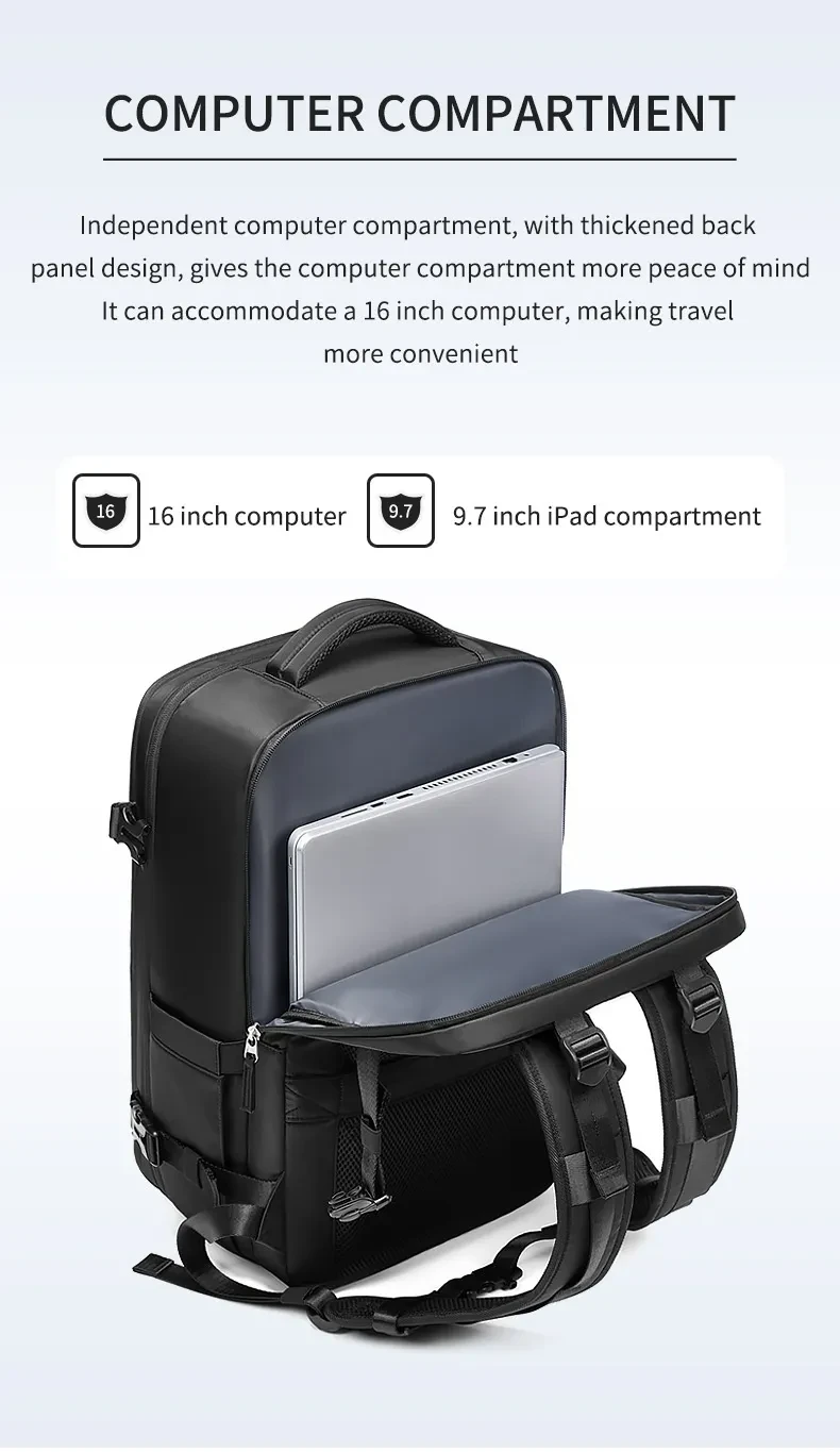 Mochila de viaje de nailon para hombre, ligera y de gran capacidad para ordenador.