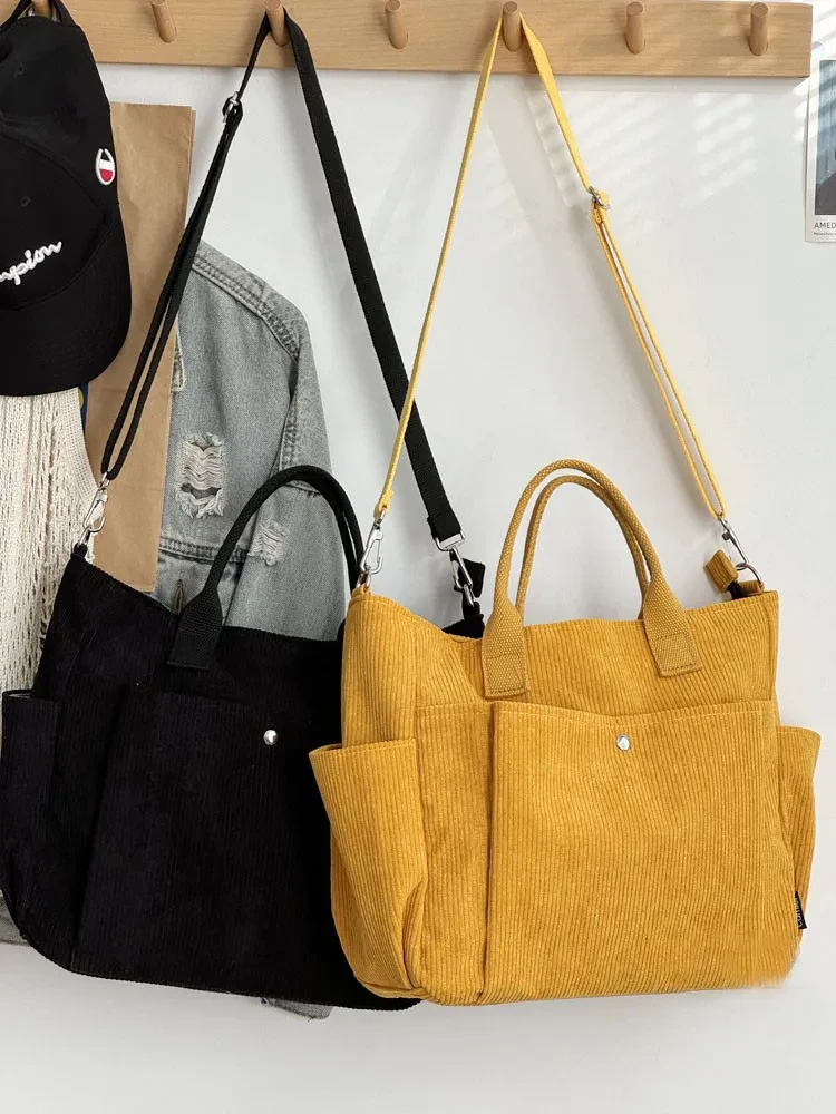 Bolsos de hombro de pana gruesa, sencillos y combinables, para estudiantes, ocio, artísticos, portátiles