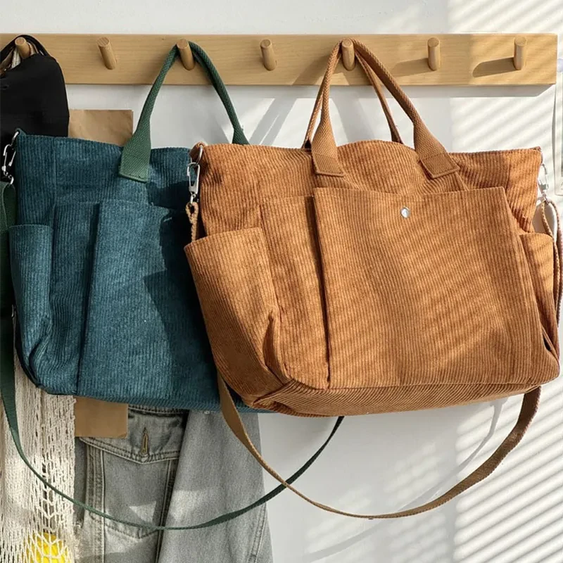 Bolsos de hombro de pana gruesa, sencillos y combinables, para estudiantes, ocio, artísticos, portátiles