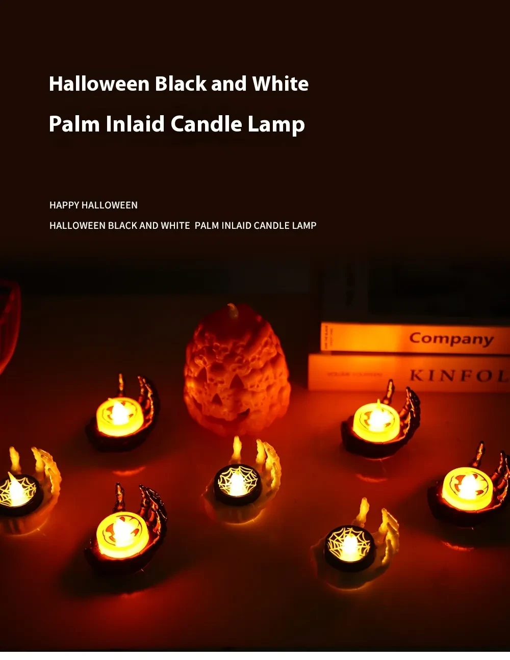 Lámpara de noche pequeña de Halloween LED electrónica luminosa decorativa vela de palma