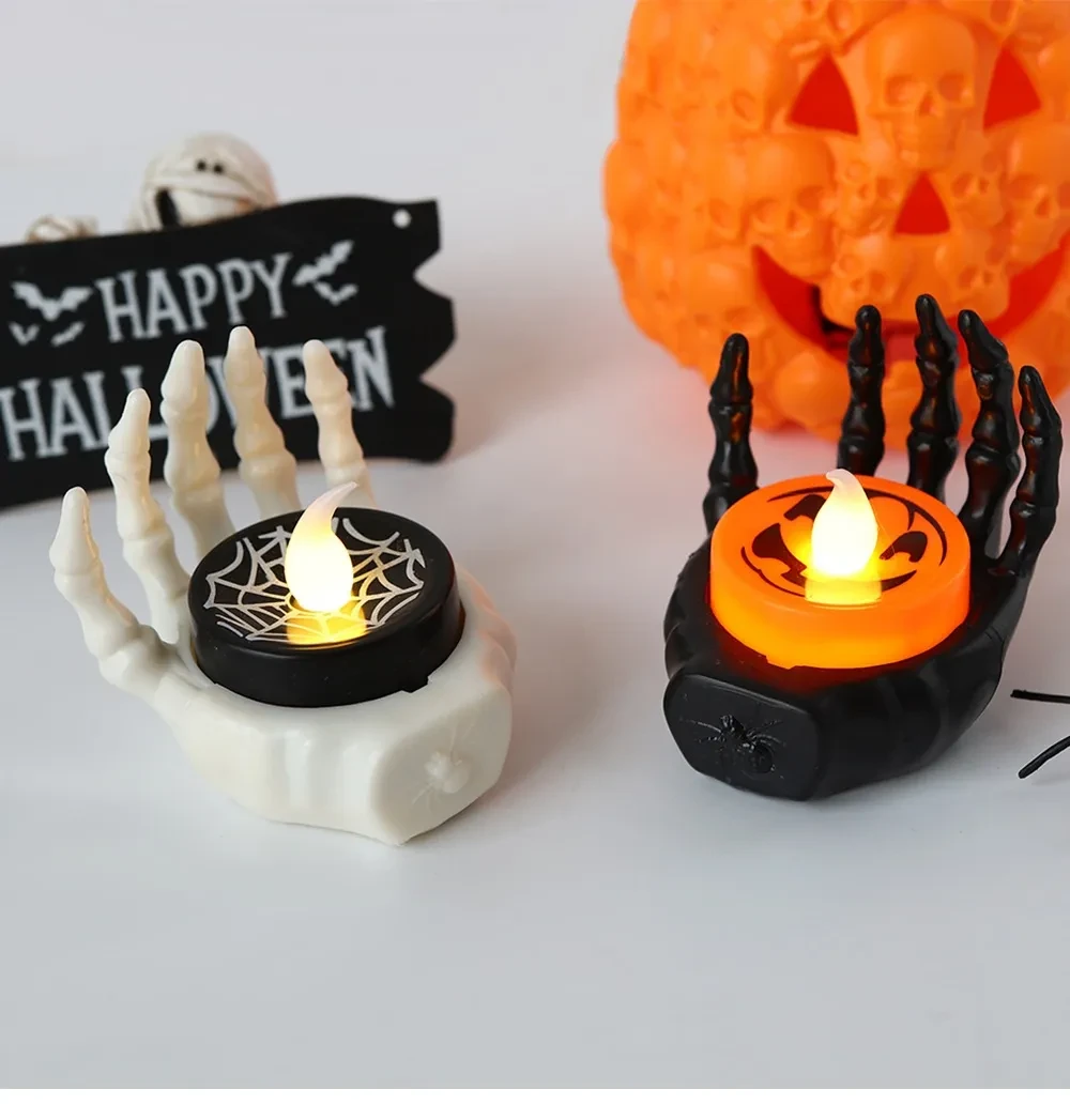 Lámpara de noche pequeña de Halloween LED electrónica luminosa decorativa vela de palma