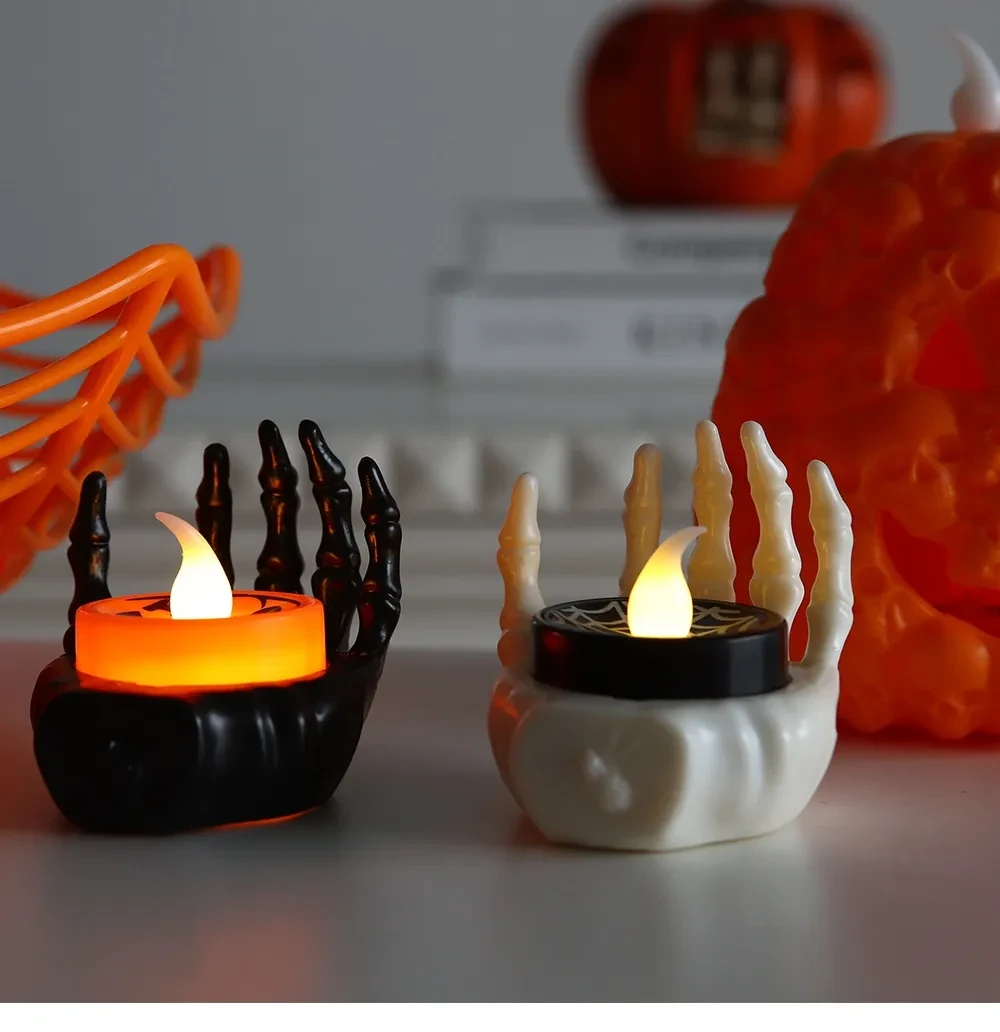 Lámpara de noche pequeña de Halloween LED electrónica luminosa decorativa vela de palma