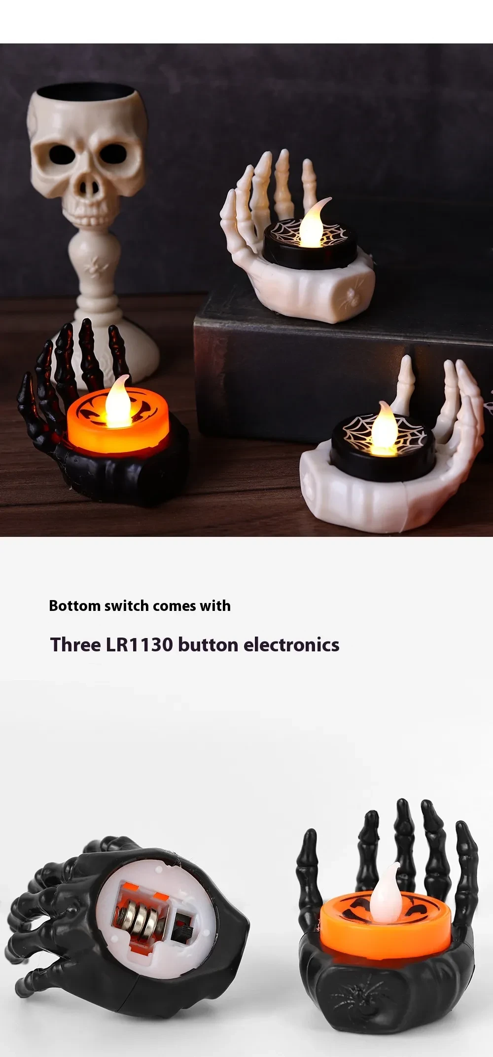 Lámpara de noche pequeña de Halloween LED electrónica luminosa decorativa vela de palma