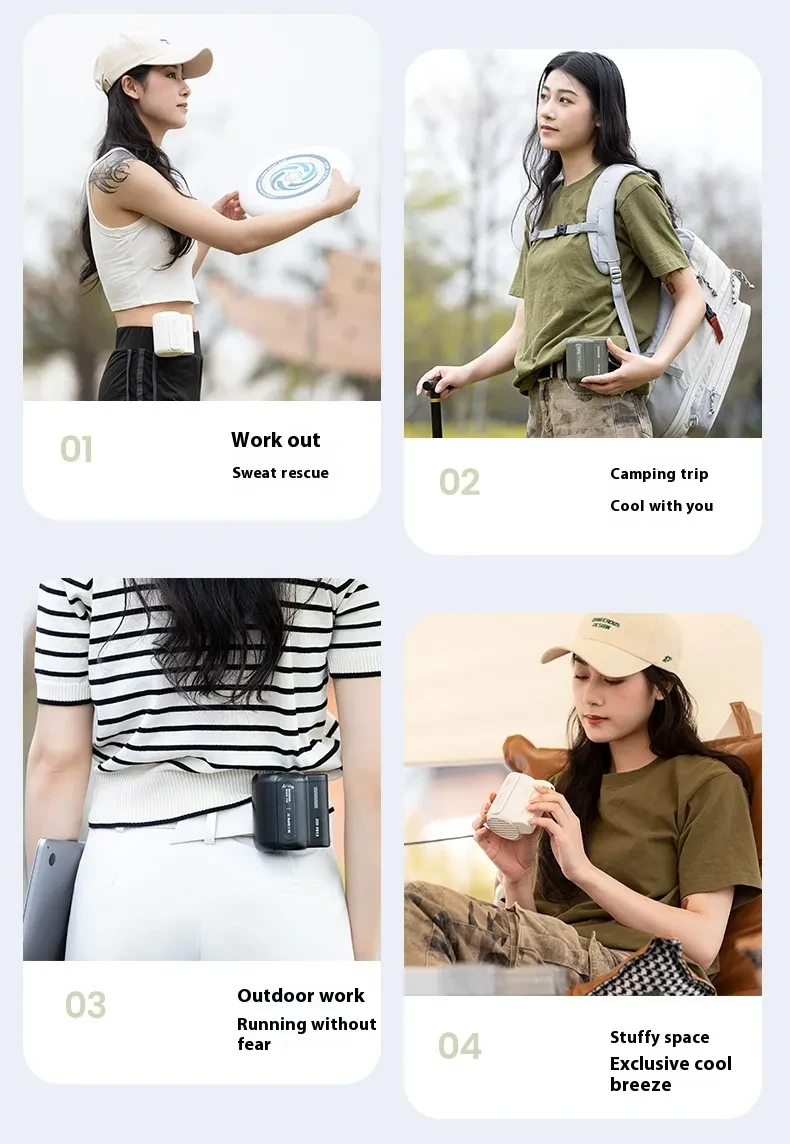 Ventilador de aire portátil de gran tamaño con carga USB para deportes al aire libre, obras de construcción, refrigeración de verano, pequeño y portátil para deportes al aire libre, viajes y trabajo.