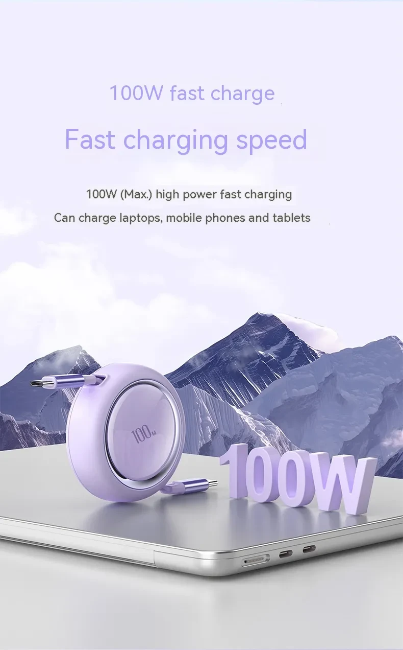 Cable de datos retráctil de 100 W para el hogar y la moda