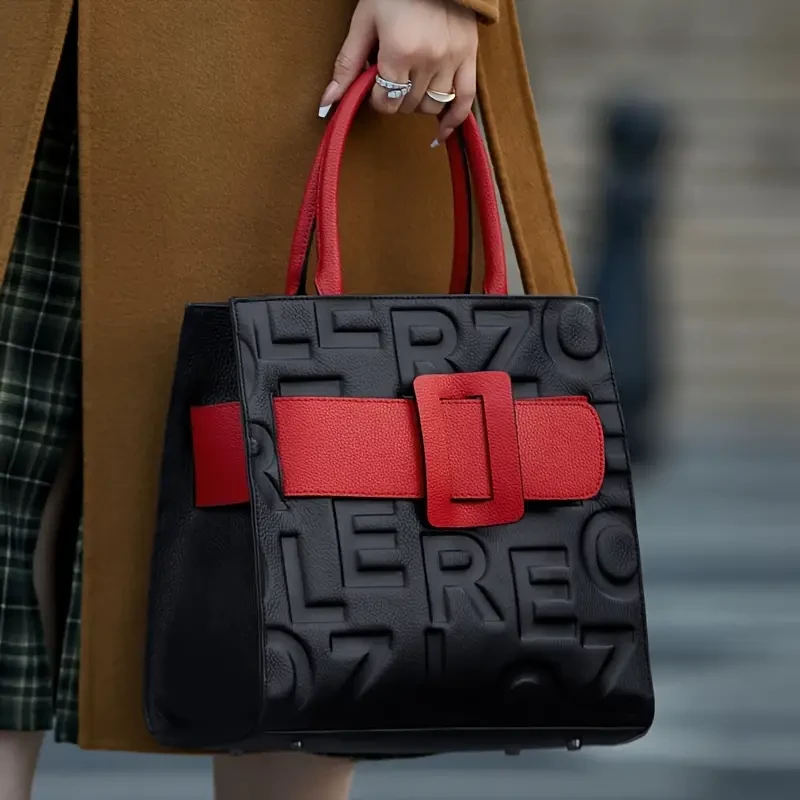 Bolso de mano de piel auténtica estilo vintage con asa superior