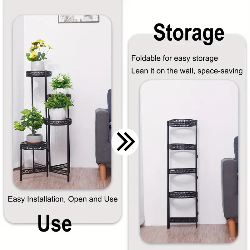 Macetero plegable de metal de 4 niveles: ahorra espacio