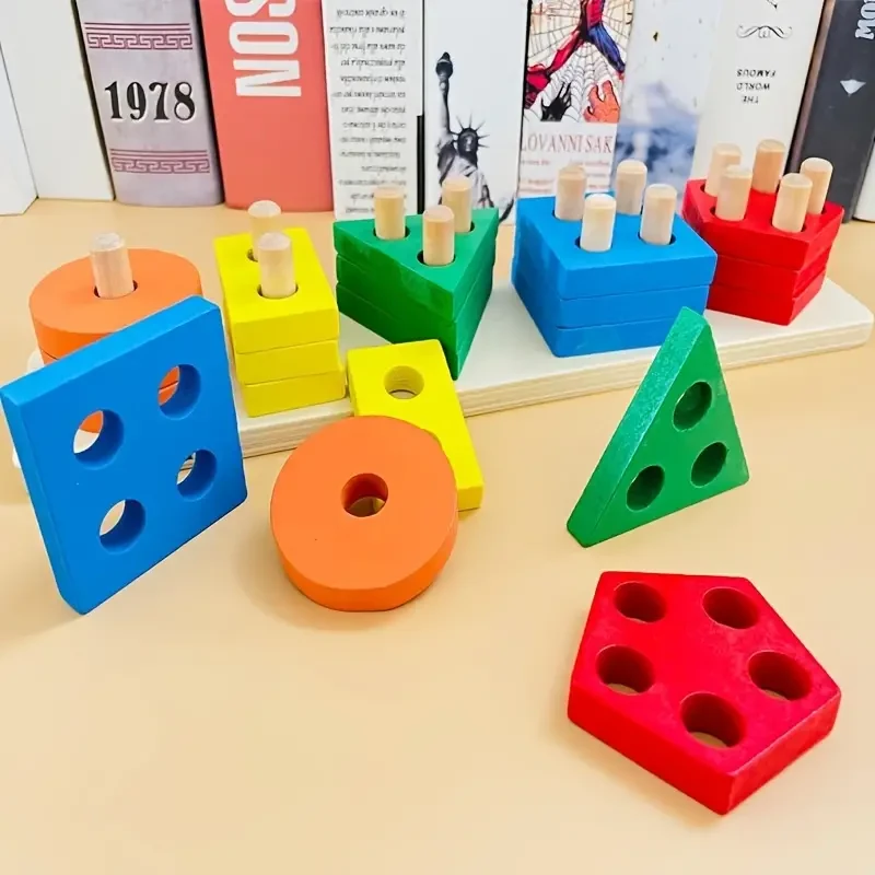 Juguetes de madera para apilar y clasificar: reconocimiento de colores y formas