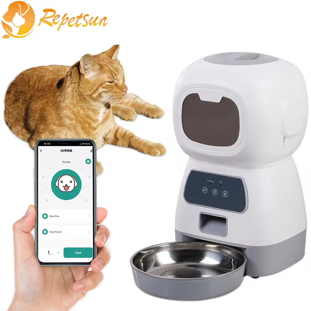 Comedero automático para gatos de 3,5 l con WiFi, inteligente, de movimiento lento y con grabadora de voz, dispensador de comida temporizado de gran capacidad.