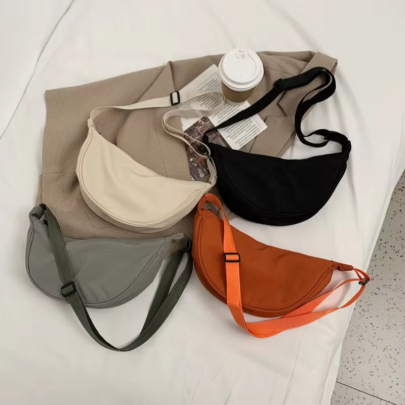 Bolso bandolera de nailon para mujer, diseño sencillo, estilo hobo, pequeño, estilo vintage, de tela