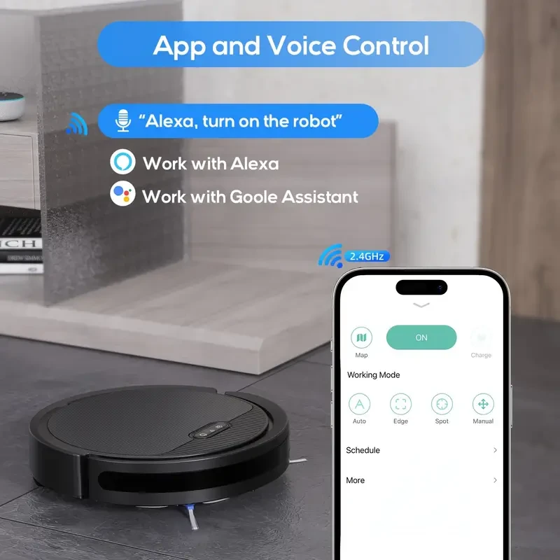 Robot aspirador y fregona ultrafino: succión de 4000 Pa y control por Wi-Fi