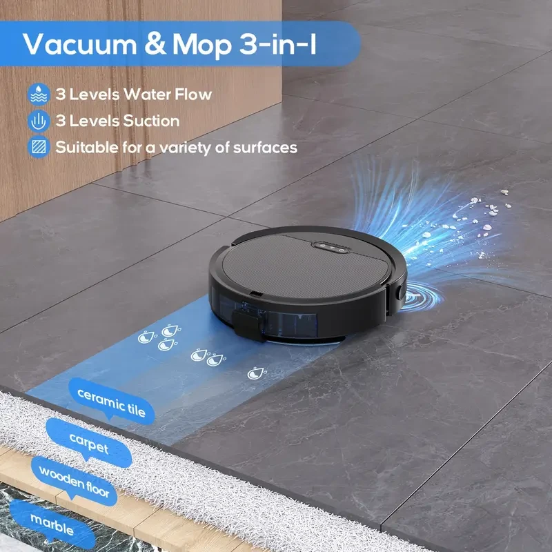 Robot aspirador y fregona ultrafino: succión de 4000 Pa y control por Wi-Fi