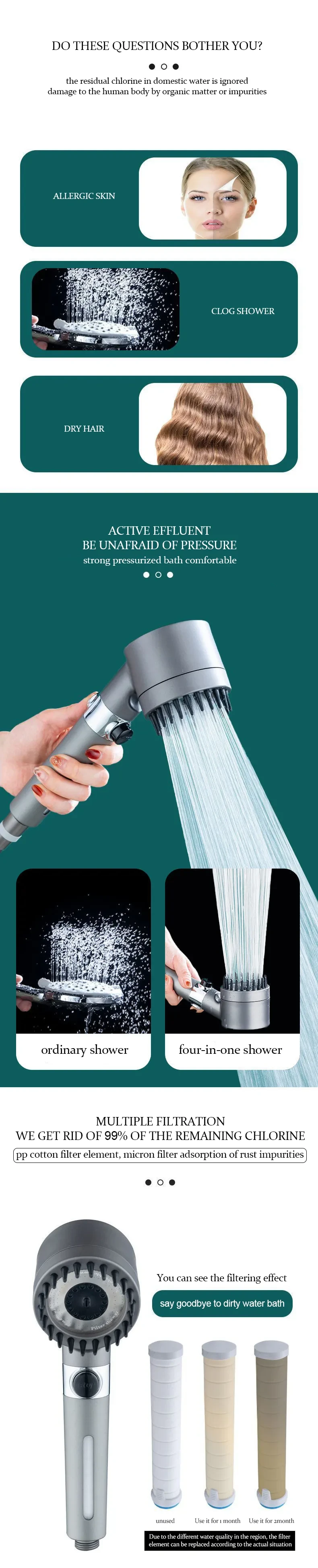 Cabezal de ducha de 3 modos