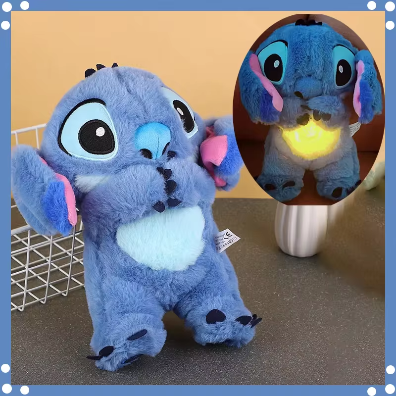 Muñeco de peluche Kawaii Stitch, compañero de sueño para bebé, sonido relajante, musical, kawaii, con bolsa de aire y luz, muñeco que respira, juguetes de regalo.