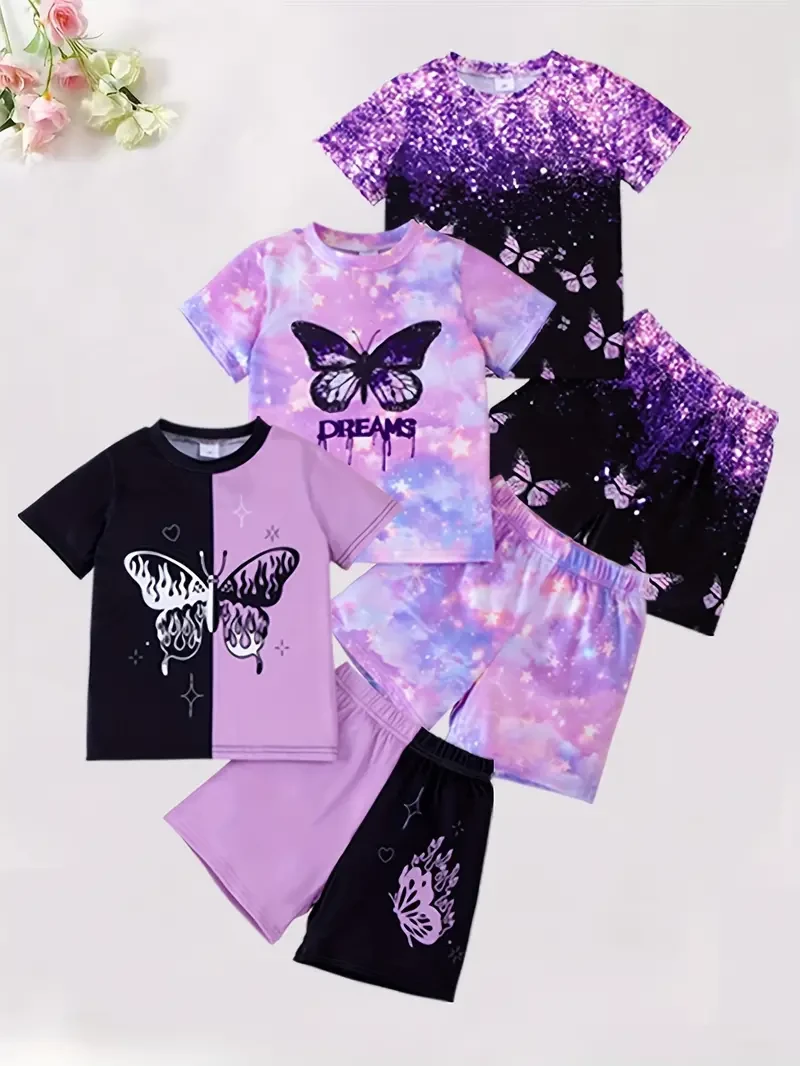 Conjunto de 6 piezas de ropa vibrante con temática de mariposas