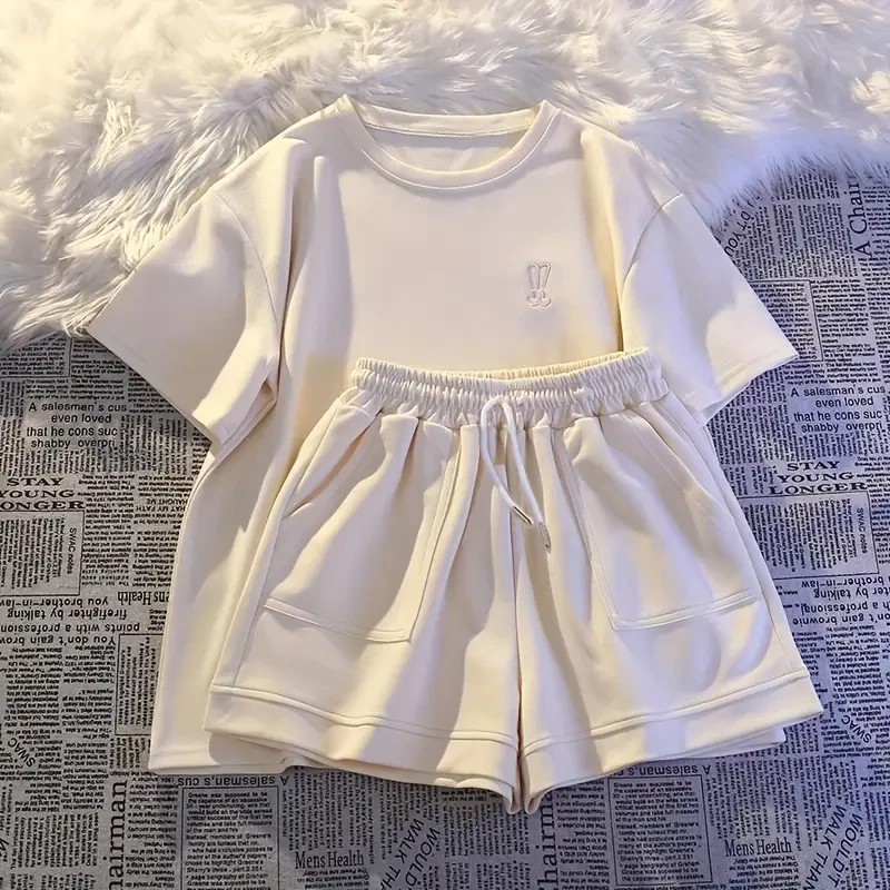 Camiseta cómoda de manga corta + pantalones cortos suaves y elásticos