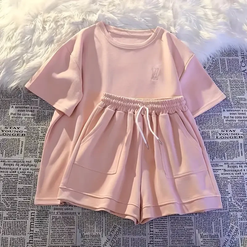 Camiseta cómoda de manga corta + pantalones cortos suaves y elásticos