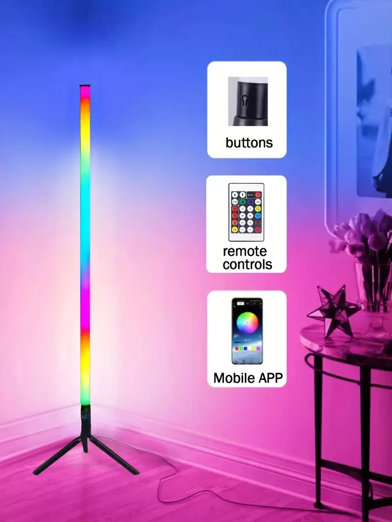 Lámpara de pie de esquina LED RGB multicolor de 1 pieza