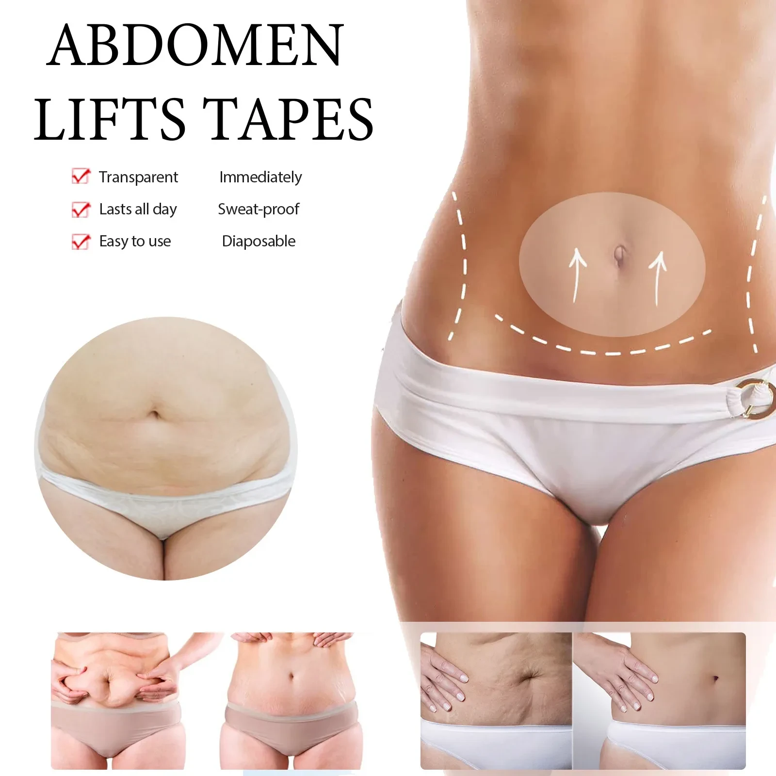 Cintas para levantar el abdomen, almohadillas abdominales, antiarrugas y cuidado de la piel.