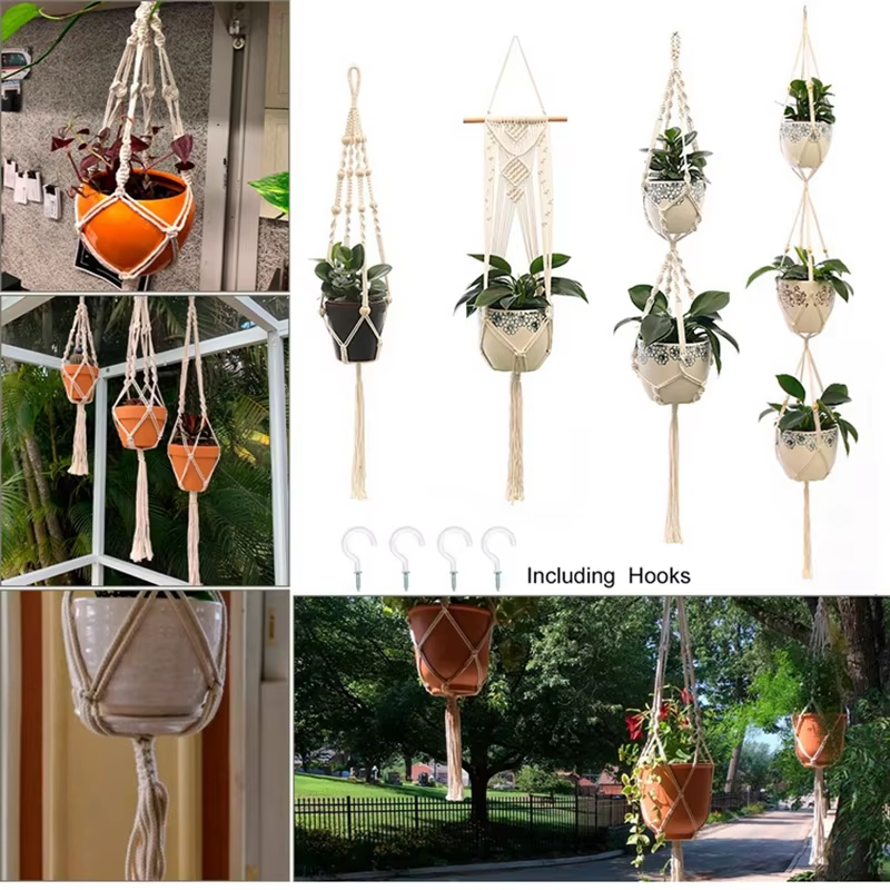 Maceta colgante de macramé hecha a mano, para colgar en la pared, para patio, jardín, cesta colgante