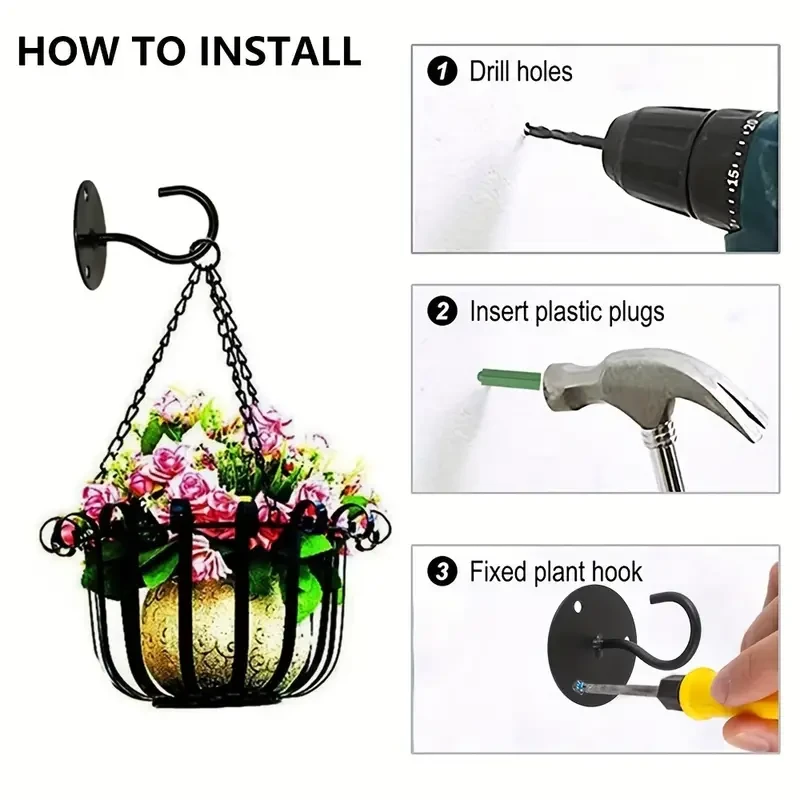 4 ganchos de techo resistentes para colgar plantas y decoraciones en la pared.