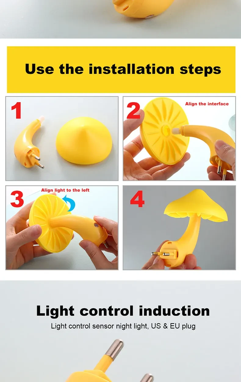 Lámpara de pared con luz nocturna LED en forma de hongo